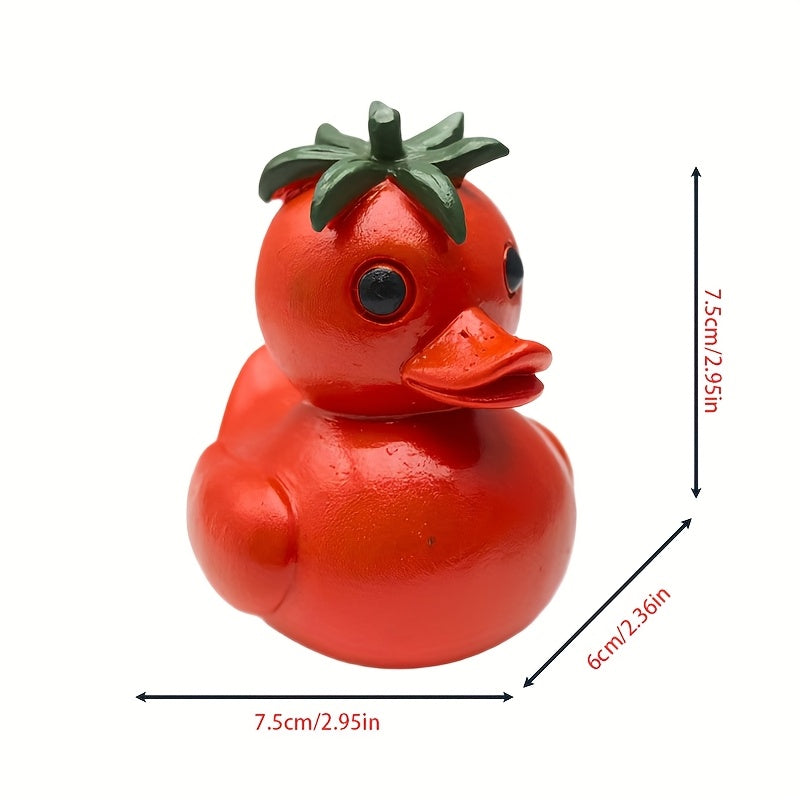 Playful Tomato Duck Figurine Resin Decor