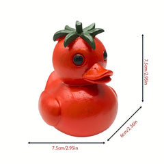 Playful Tomato Duck Figurine Resin Decor