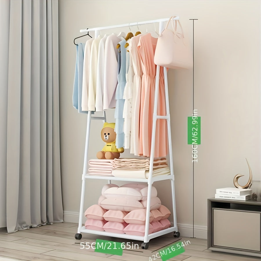 Thickened Steel Triangle Coat Rack with Wheels, Clothes Storage