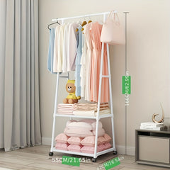 Thickened Steel Triangle Coat Rack with Wheels, Clothes Storage