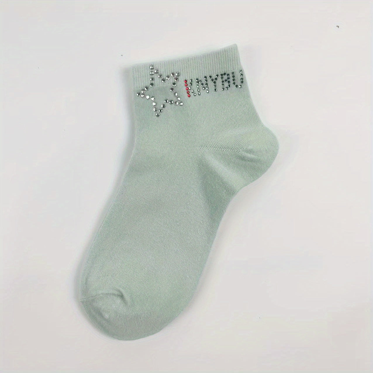 Star & Letter Rhinestone Crew Socks for Women