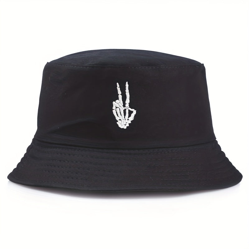 Skull Finger Embroidery Sunshade Bucket Hat for Men Women