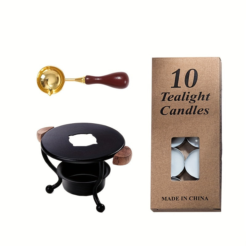 Wax Seal Stove Set With Spoon & 10 Waxes for Sealing Cards