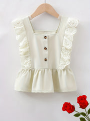 Toddler Girls Eyelet Embroidery Button Peplum Blouse Top