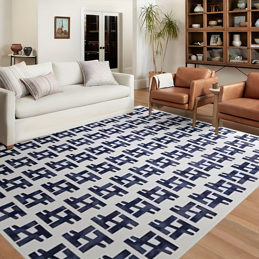 Geometric Pattern Velvet Area Rug for Living Room