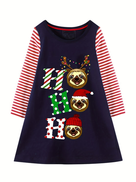 Christmas Cartoon Dress For Toddler Girls' Long Sleeve Playwear Dress