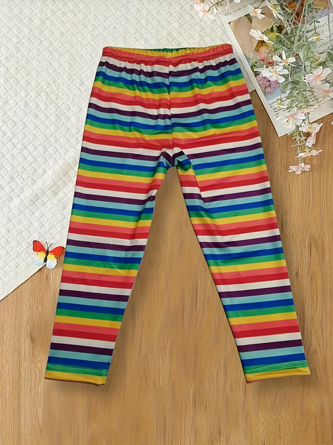 Rainbow Striped Leggings Girls All Seasons Sports Gift