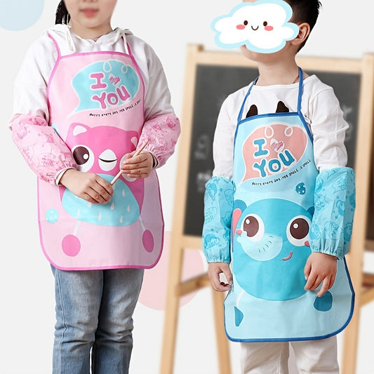 Kids Cartoon Apron Waterproof Painting Cover Up Sleeveless Bib