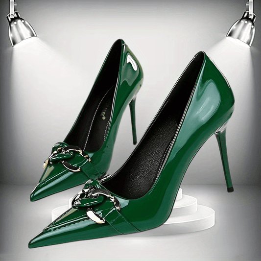 Chain Decor High Heel Patent Leather Pumps Stiletto Heels
