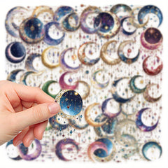 50pcs Galaxy Crescent Moon Stickers - Celestial Designs for DIY Projects