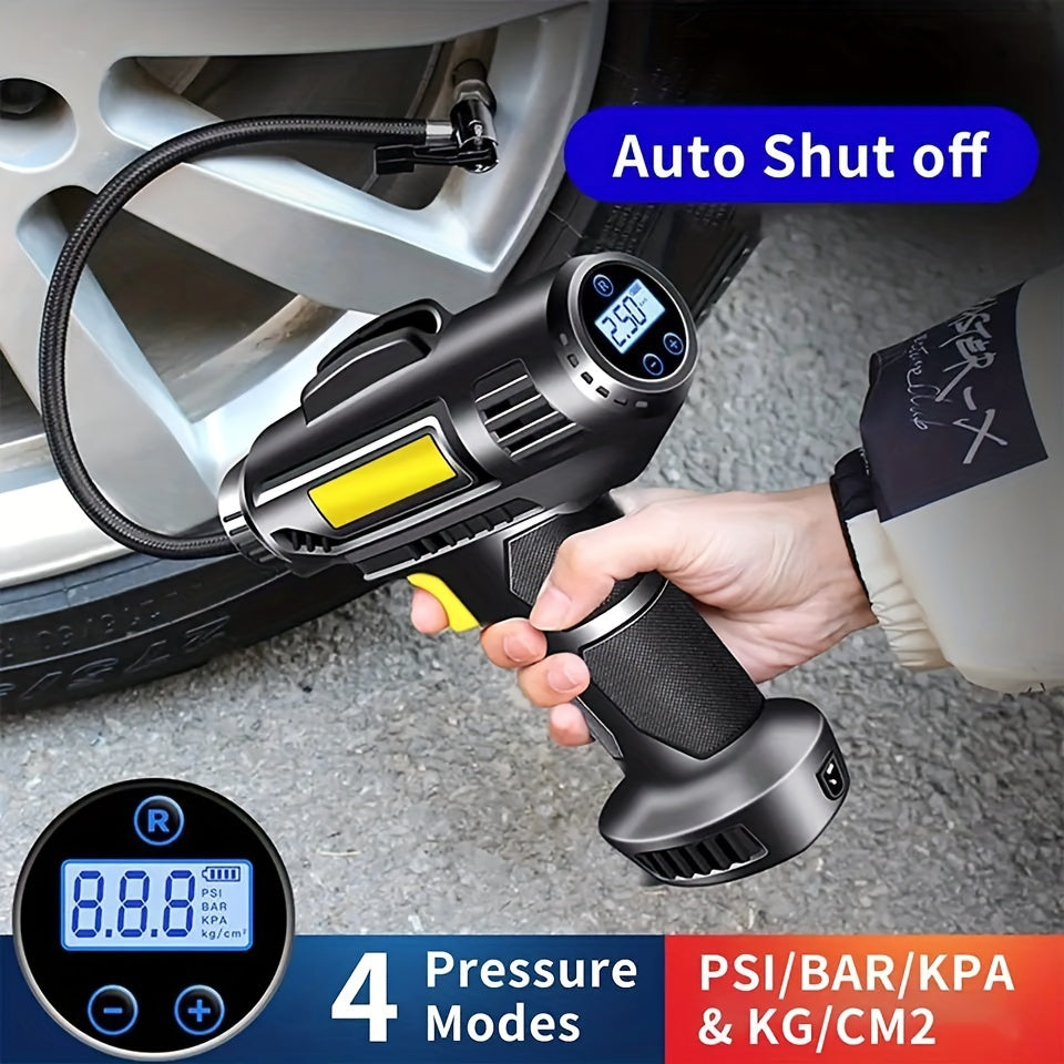 120W Car Air Compressor Handheld Tire Inflator LED Lights