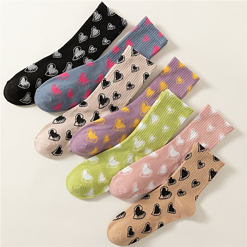 7 Pairs Heart Pattern Socks Women's Stockings