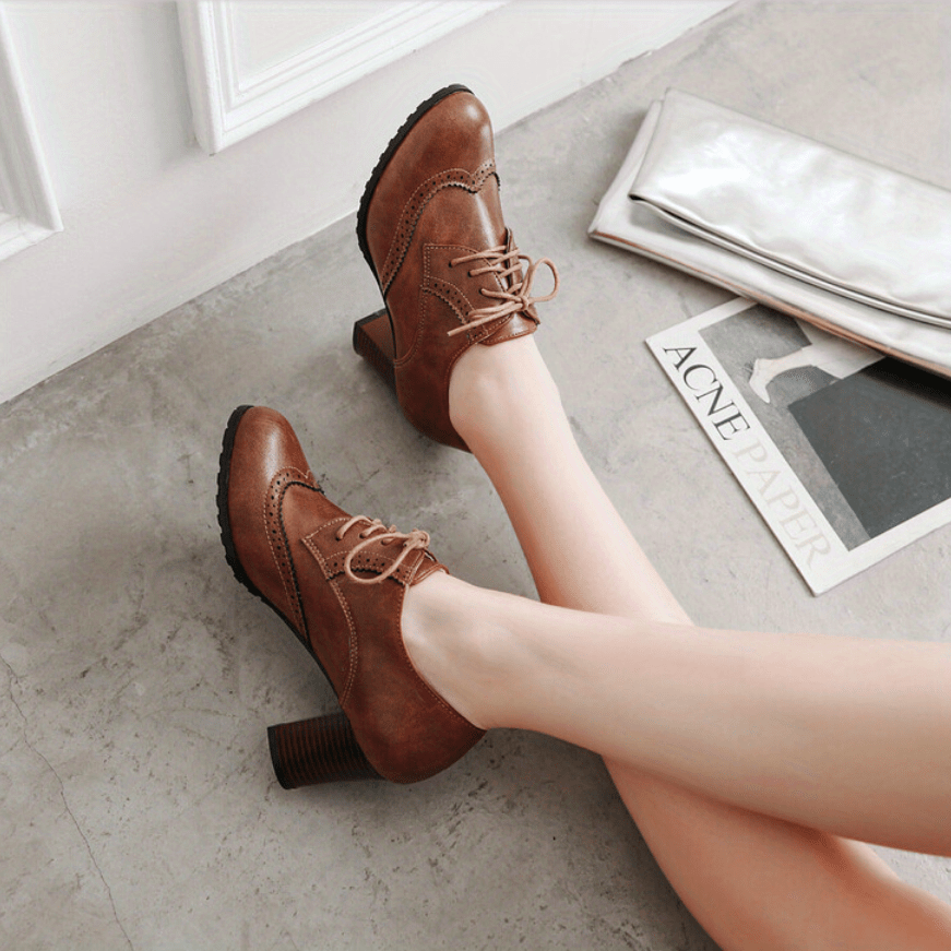 Women's Chunky High Heels Brogues Lace-Up Oktoberfest Dress Shoes