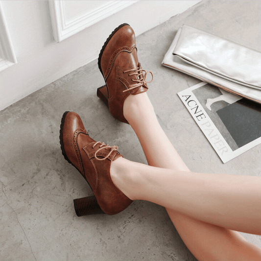 Women's Chunky High Heels Brogues Lace-Up Oktoberfest Dress Shoes