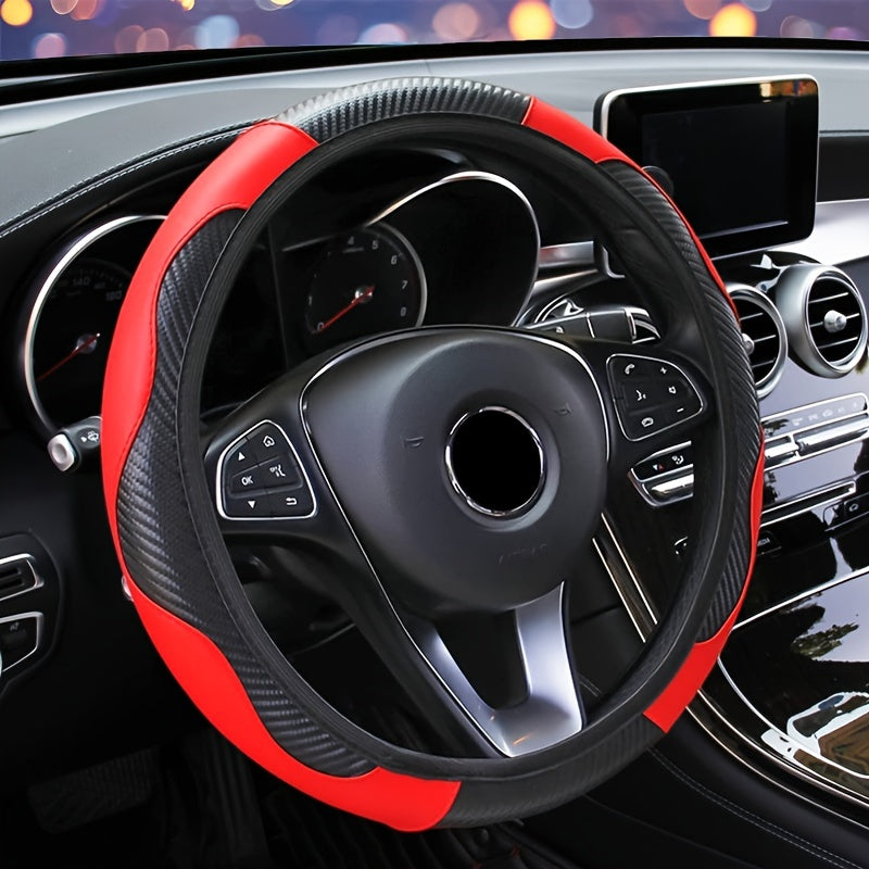 Elastic Carbon Fiber Leather Steering Wheel Cover Various Colors