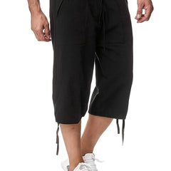 Men's Linen Drawstring Shorts Solid Color Active Summer Fitness