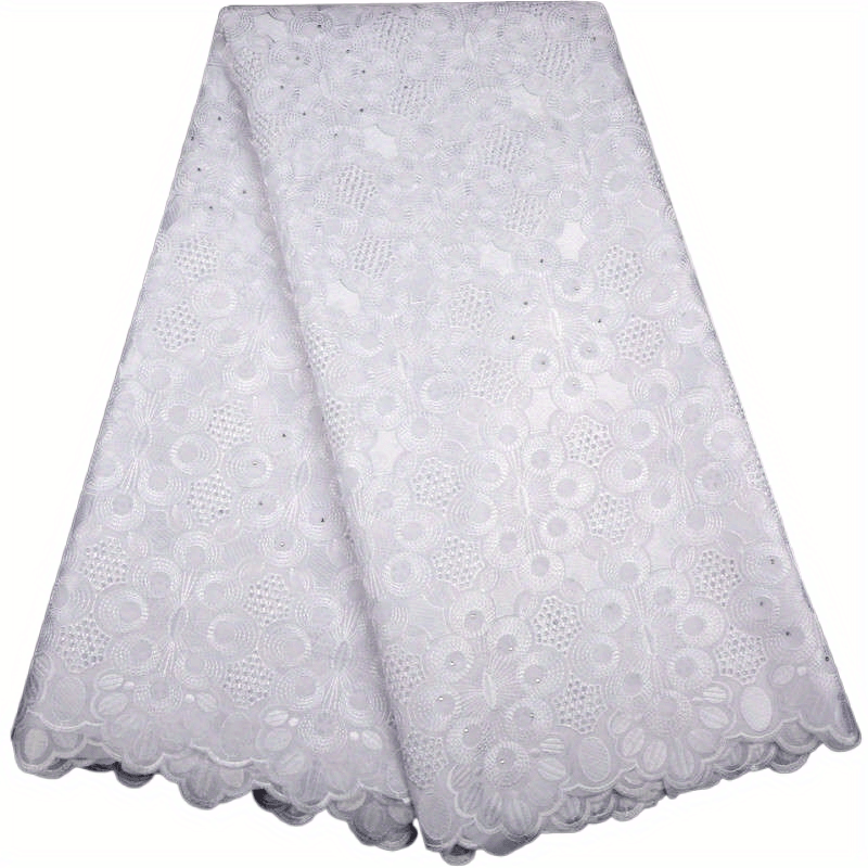 African Cotton Lace Fabric With Rhinestones 4.57m
