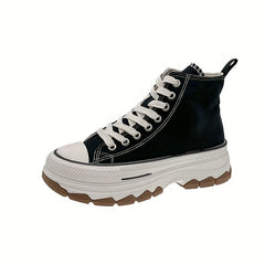 Women's High Top Canvas Sneakers Round Toe Lace Up Platform Walking