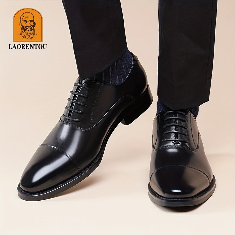 LAORENTOU Men's Leather Pointed Toe Lace Up Dress Shoes
