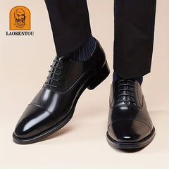 LAORENTOU Men's Leather Pointed Toe Lace Up Dress Shoes