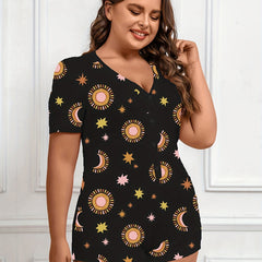  Sun & Moon & Star Print Button Up Romper