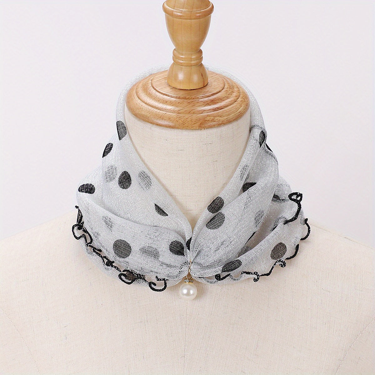 Ruffles Neck Gaiter Loop Scarf Faux Pearl Decor Warm Infinity Scarves