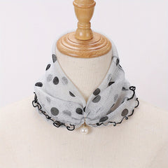 Ruffles Neck Gaiter Loop Scarf Faux Pearl Decor Warm Infinity Scarves