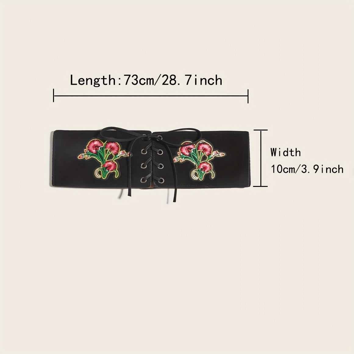Vintage Flower Embroidery Wide Belt Lace Up Elastic Waistband