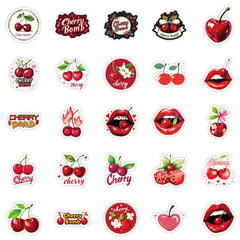 50pcs Cherry Stickers Waterproof Vinyl Decals Cartoon Cats Lips & Cherry Bomb