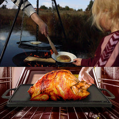 1pc Cast Iron Reversible Grill Pan For BBQ