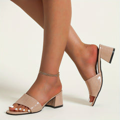 Women's Chunky Heel Sandals Open Toe Slip On Low Heels Single Band Sandals