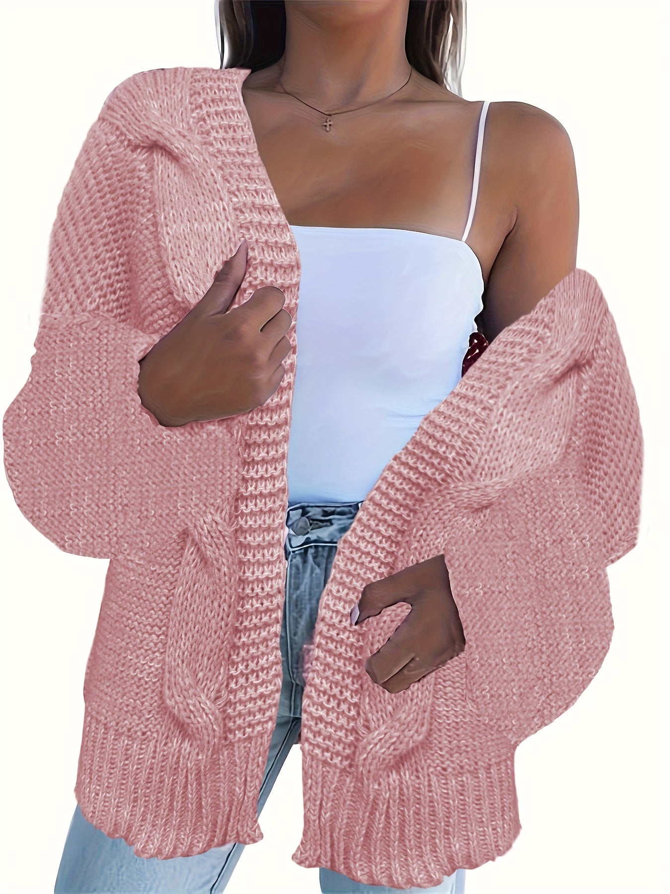  Cable Long Sleeve Open Front Cardigan