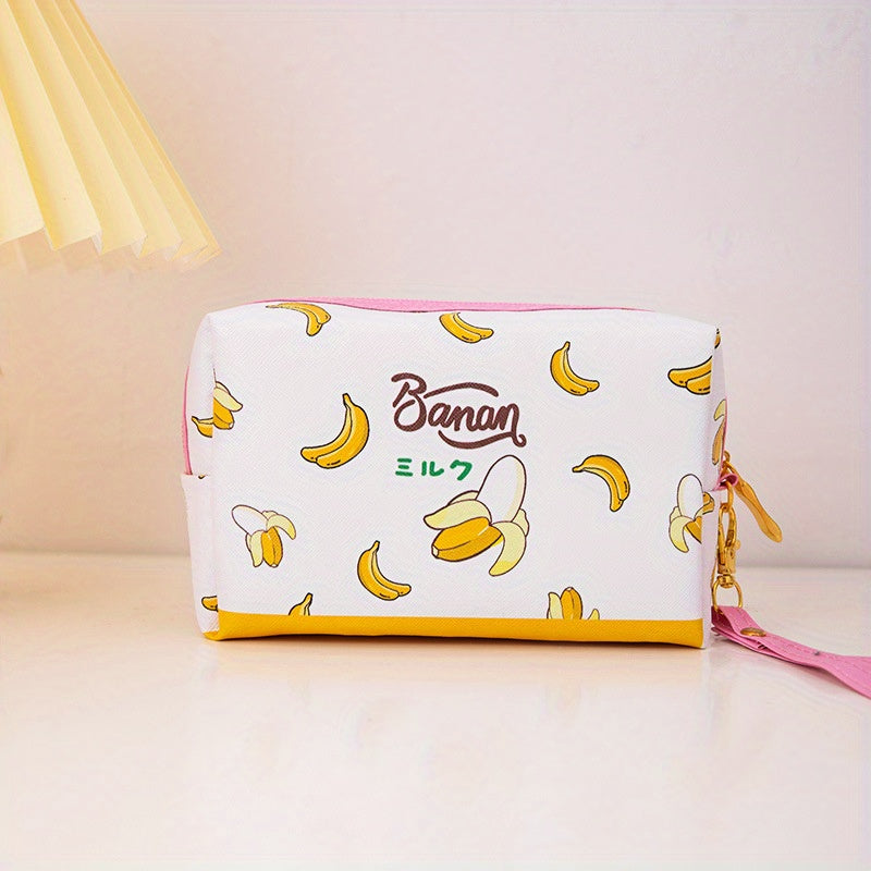 Cherry Print Square Makeup Bag Cartoon PU Toiletry Bag
