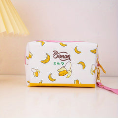 Cherry Print Square Makeup Bag Cartoon PU Toiletry Bag
