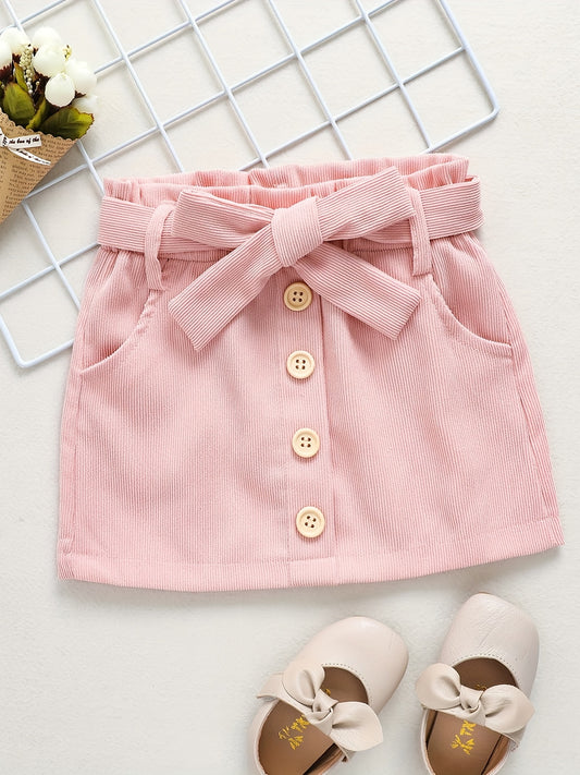 Girls Casual A-line Corduroy Short Skirt with Belt