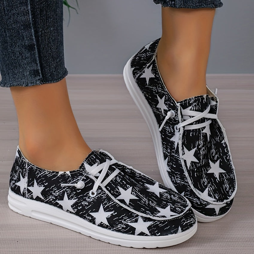 Women's Stars Pattern Flat Loafers Lace Up Lightweight Comfy Shoes