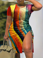  Sexy Stripe Print Bodycon Dress
