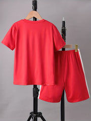 Boys Casual Block & TOY Graphic Print Tee & Shorts Set - Summer Kids Clothing