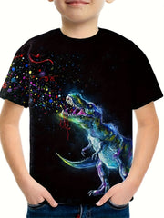 Girls' Dino Print Short Sleeve Tee for Summer - Boys Gift