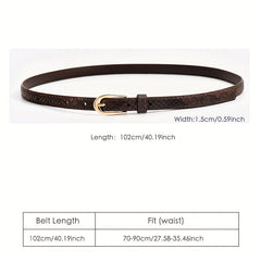 3pcs Oval Buckle PU Belt Solid Snake Pattern Embossed Girdle For Women
