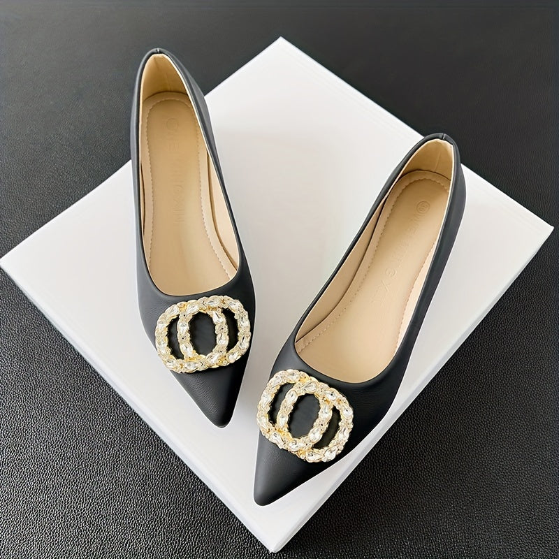Women's Rhinestone Decor Slip-On Shallow Mouth Chunky Heel Shoes