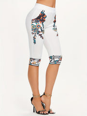 Floral Print Skinny Capris Leggings for Spring & Summer