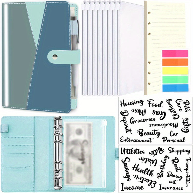 A6 Budget Binder with 8 Cash Envelopes, 40 Pages, 200 Markers, 2 Stickers