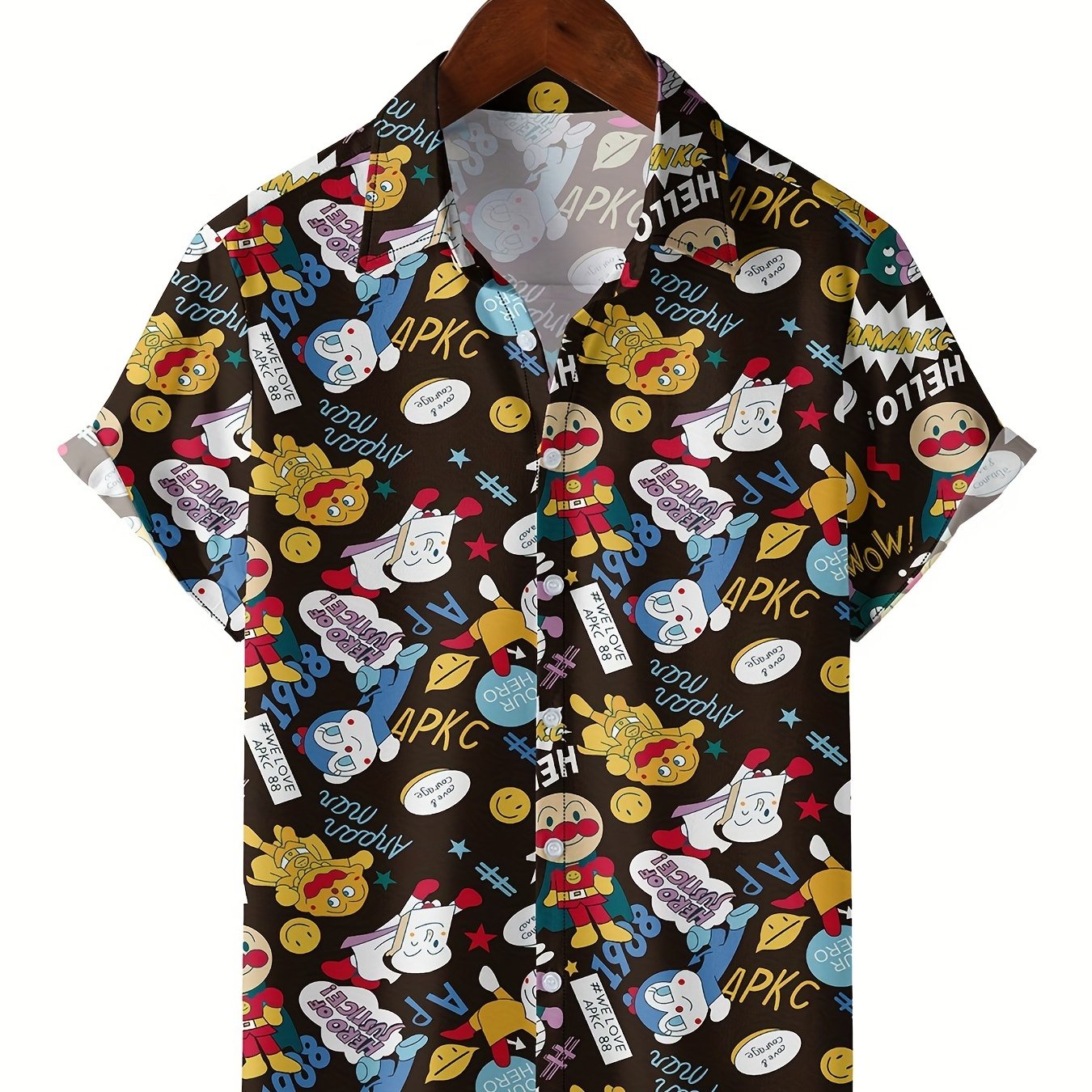 Men's Cartoon Pattern Camp Collar Bowling Shirt