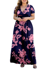  Short Sleeve V-neck Maxi Dress for Women