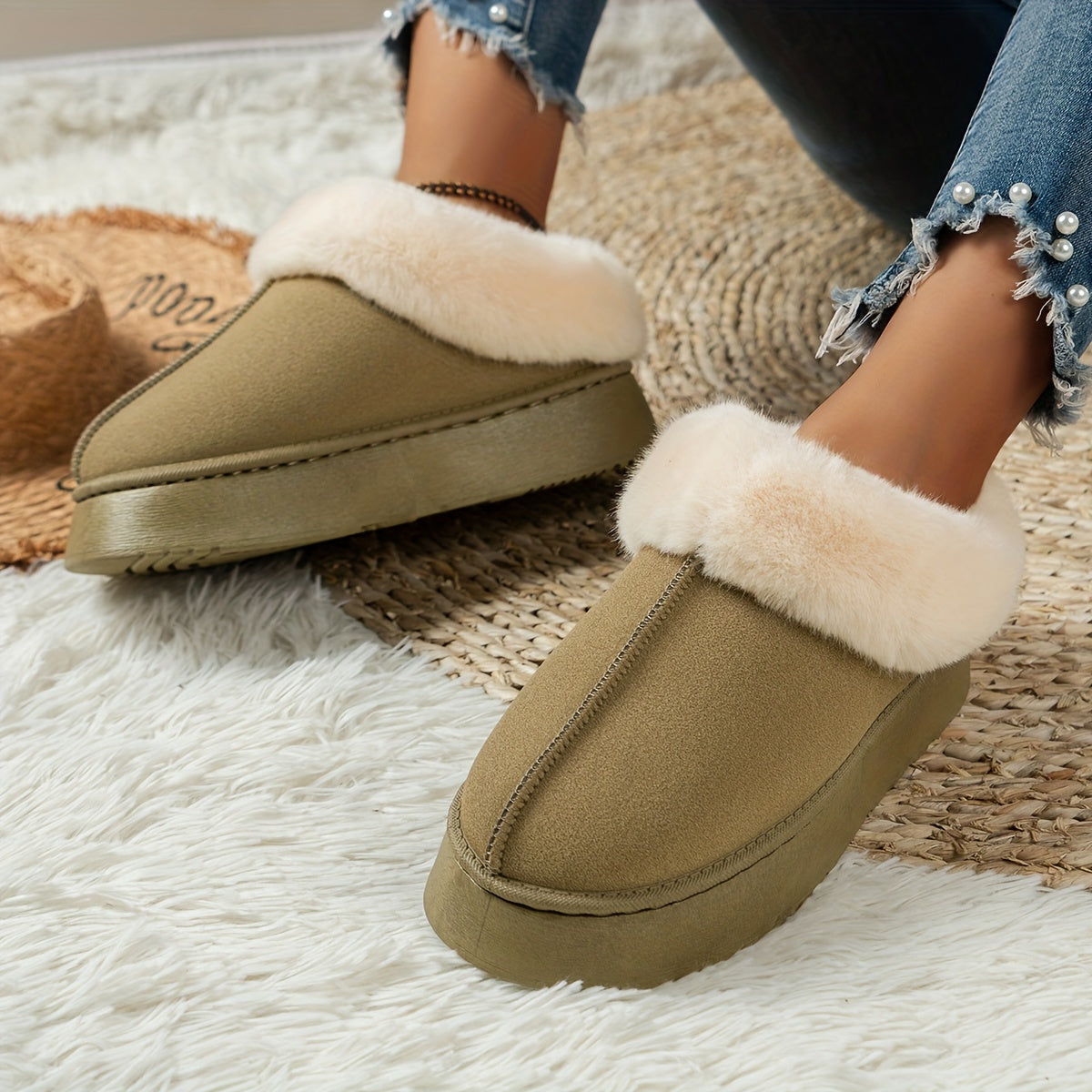 Women's Fleece Snow Boots Non Slip Wear Resistant Outdoor Ankle Boots