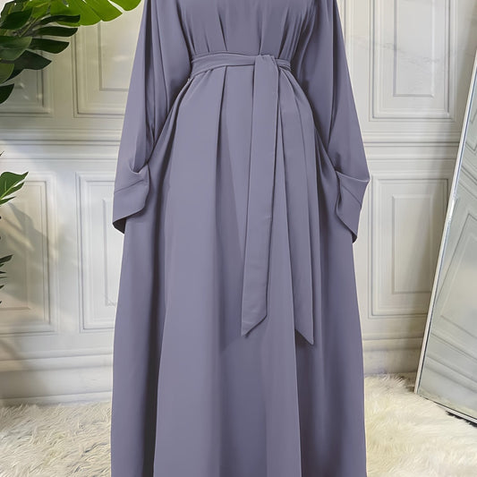  Casual Abaya Dress Women's Plus Solid Long Sleeve Round Neck Maxi Jala