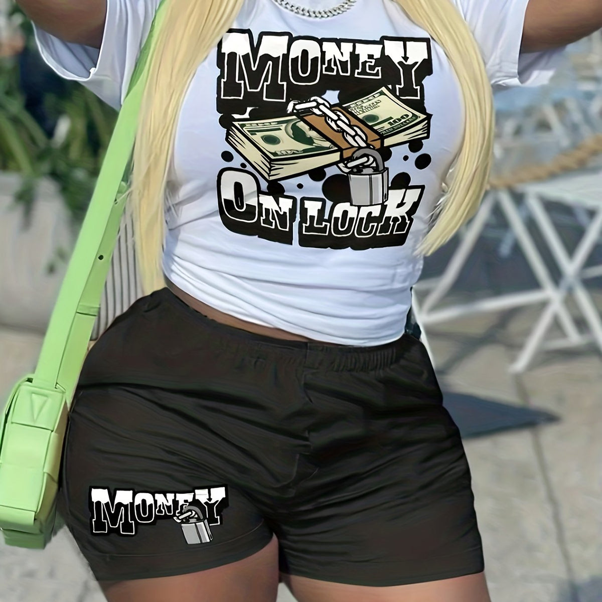 Money On Lock Print 2pc Shorts Set Short Sleeve T Shirt & Shorts