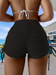 Drawstring Tie Side Boxer Swim Shorts Solid High Stretch Beach Bottoms