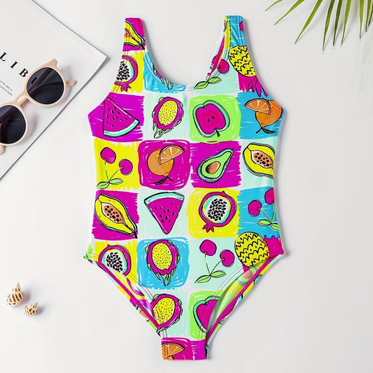Girl's Cartoon Print Onesie Swimsuit Tankini for Summer Beach